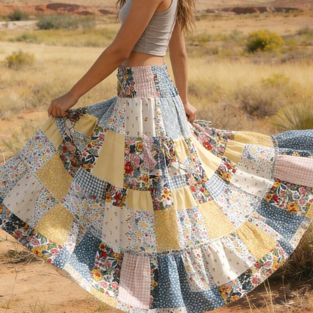 Multicolor Boho Women's Bohemian Skirt Set with Elegant Blouse - Picture 7 of 7
